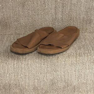 Women's Soft Leather Camel Slide Sandals